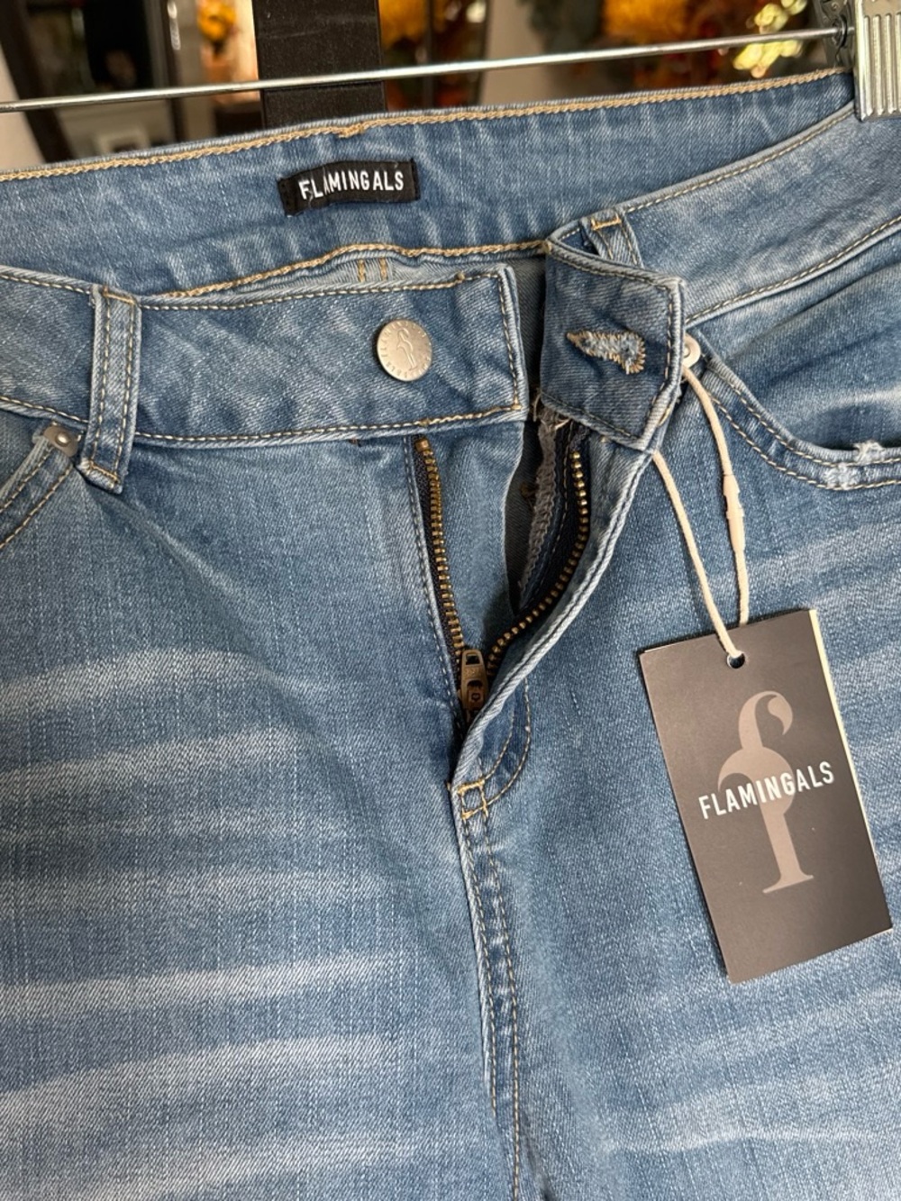 Flamingals Mid-Rise Cropped Jeans in Light Blue - Picture 3 of 5